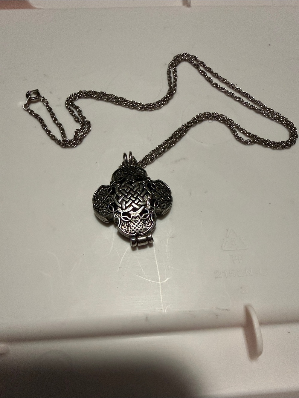 Silver Tone Celtic Knot Catholic Prayer Locket and Necklace